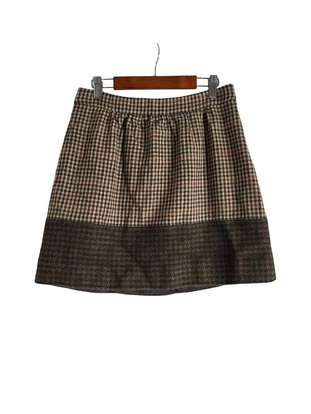 J. Crew Lambswool Blend Brown Tan Color Block Houndstooth Mini Skirt Size 4